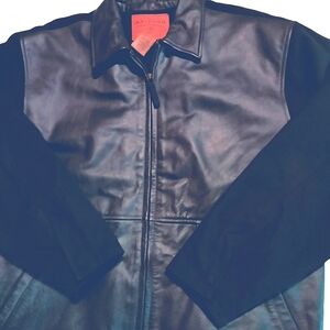 Men's Arizona Jeans Leather Canvas Jacket Sz L Bikercore Utility Moto Rugged